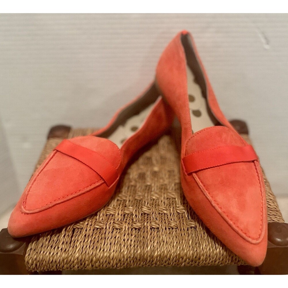 Boden Abbie Pointed Toe Suede Loafers Flats Womens 37 Coral Orange Red Preppy